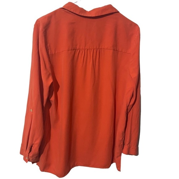 J Jill 100% Silk Button Down Orange Long Sleeve Top - Picture 7 of 7